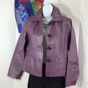 Chico’s purple ostrich leather cropped jacket S